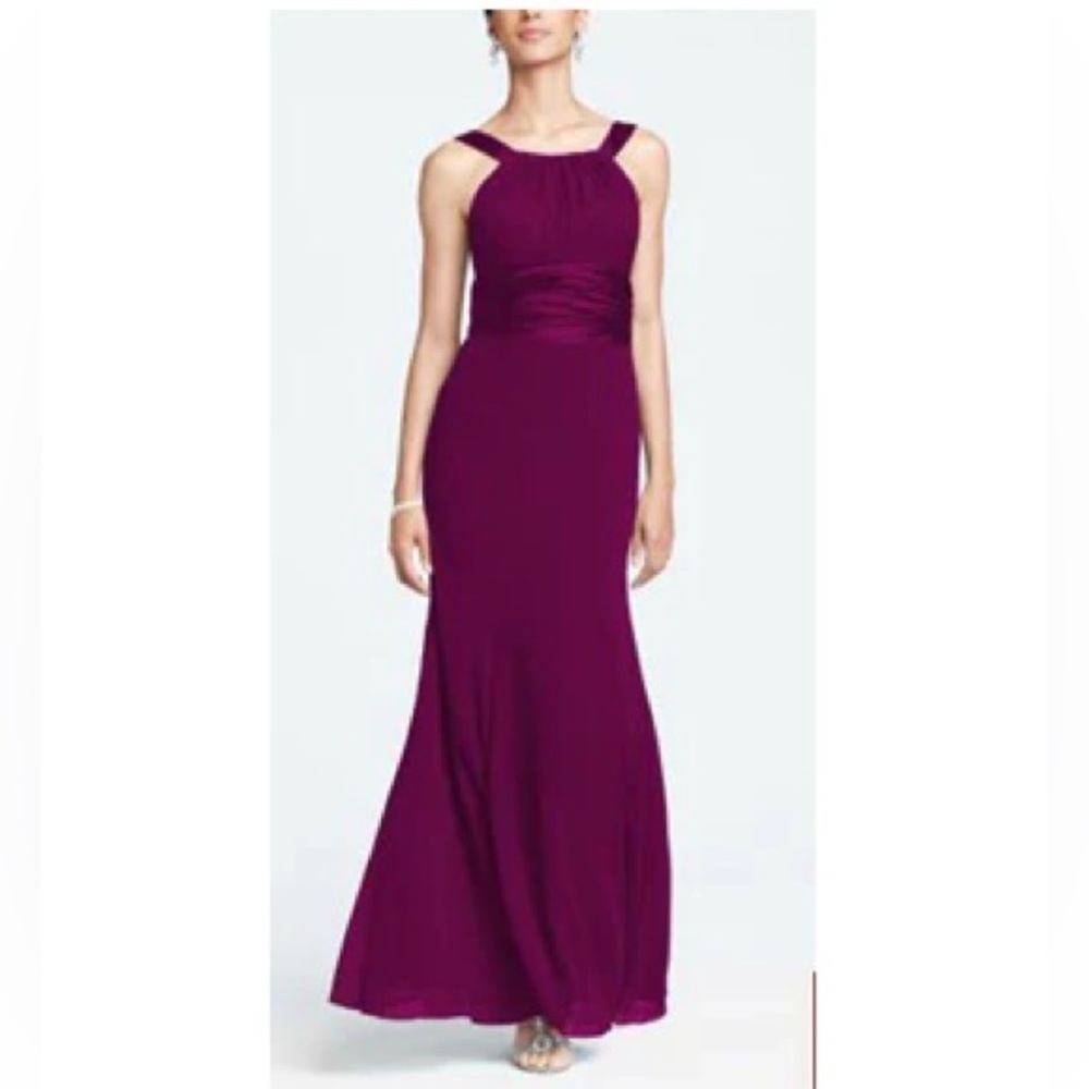 NWT DAVID’S BRIDAL Burgundy Sangri Chiffon Sleeveless Formal Dress Size 2
